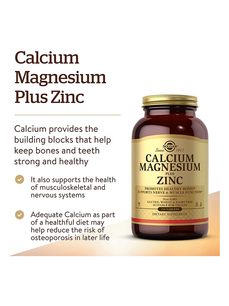 Solgar Calcium Magnesium Plus Zinc Tab 250 tablets