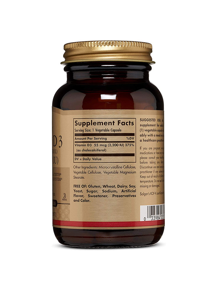 Solgar Vitamin D3 (Cholecalciferol) 2200 IU Veg Cap 100 tablets