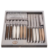 Jean Dubost 12 Pc Cutlery Set with Linen Handles in a Grey Box